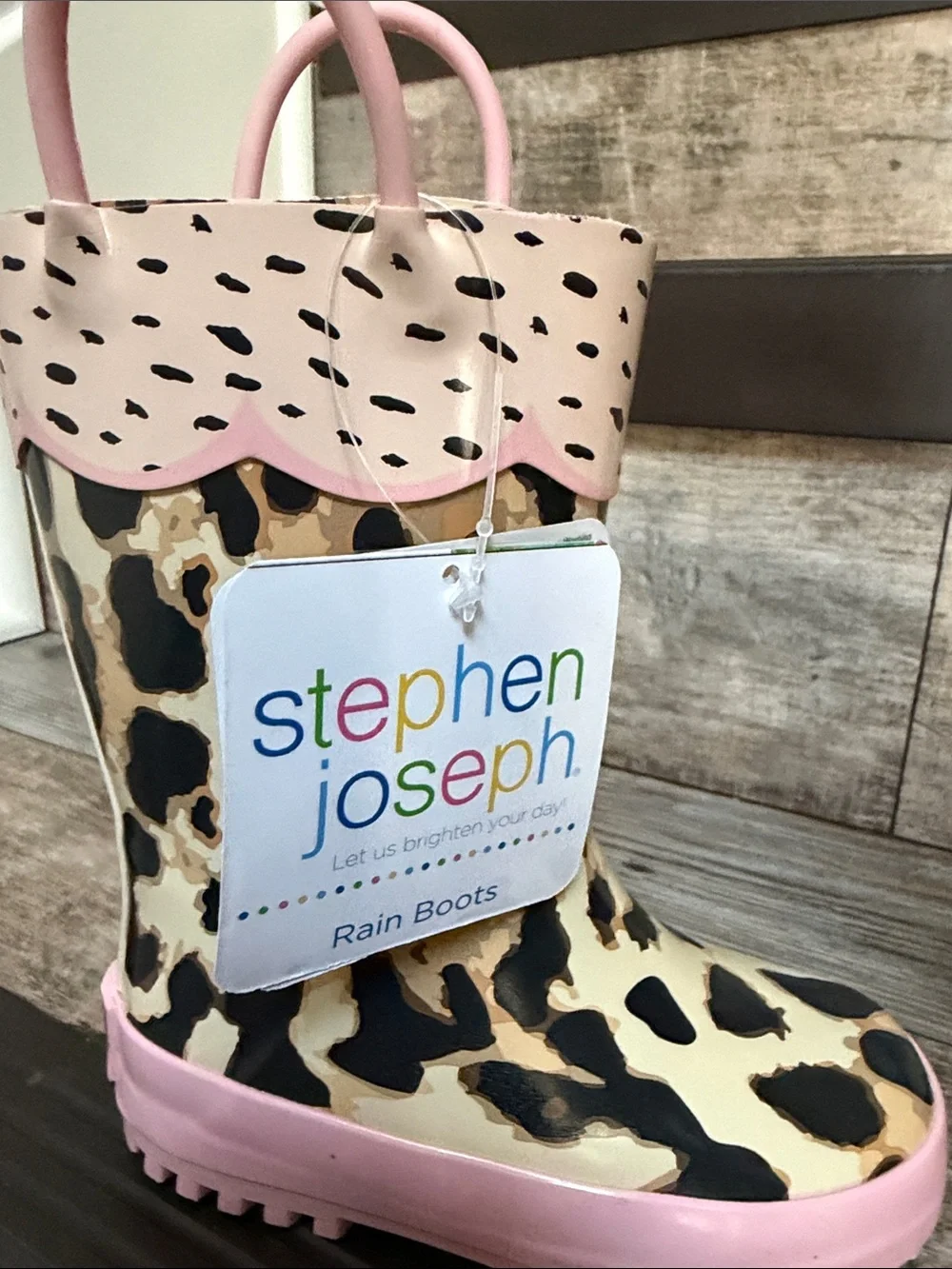 NWT Stephen Joseph Kids' SIZE 7 Leopard Rain Boots in Pink Trim